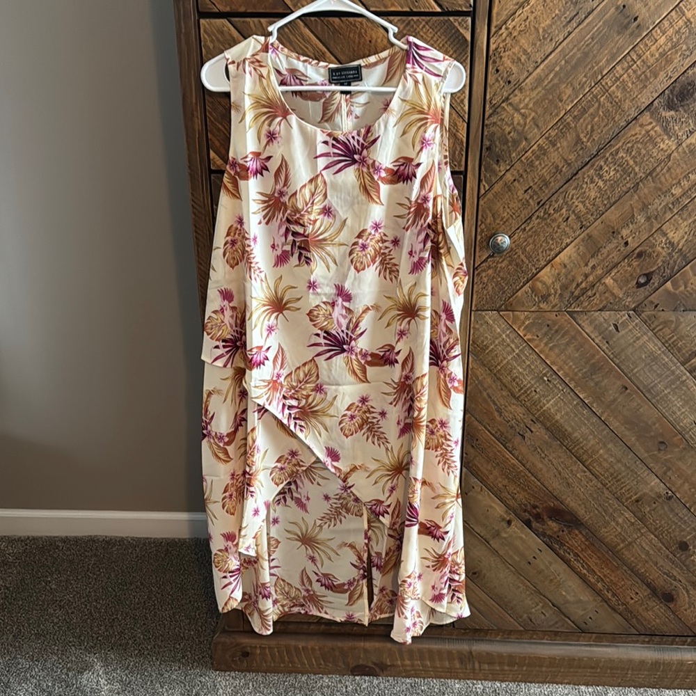 G by Giuliana HSN, size 1XP Floral Sleeveless Dress - Cream and Purple
